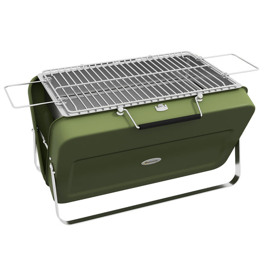 Green Portable Metal BBQ Grill With Carry Handle For Camping And Outdoor Cooking