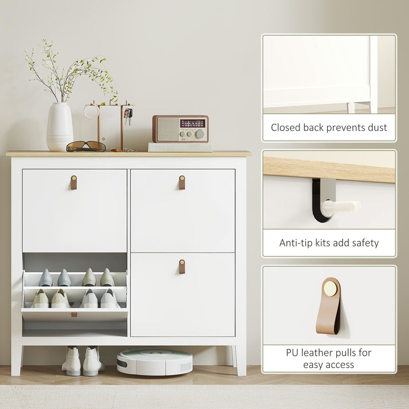 White Modern Shoe Storage Cabinet with Four Deep Drawers for Hallway Organising by HOMCOM