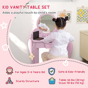 Kids Wooden Bedroom Furniture Set with Bed Dressing Table and Stool for Ages 3 to 6 Years, Pink