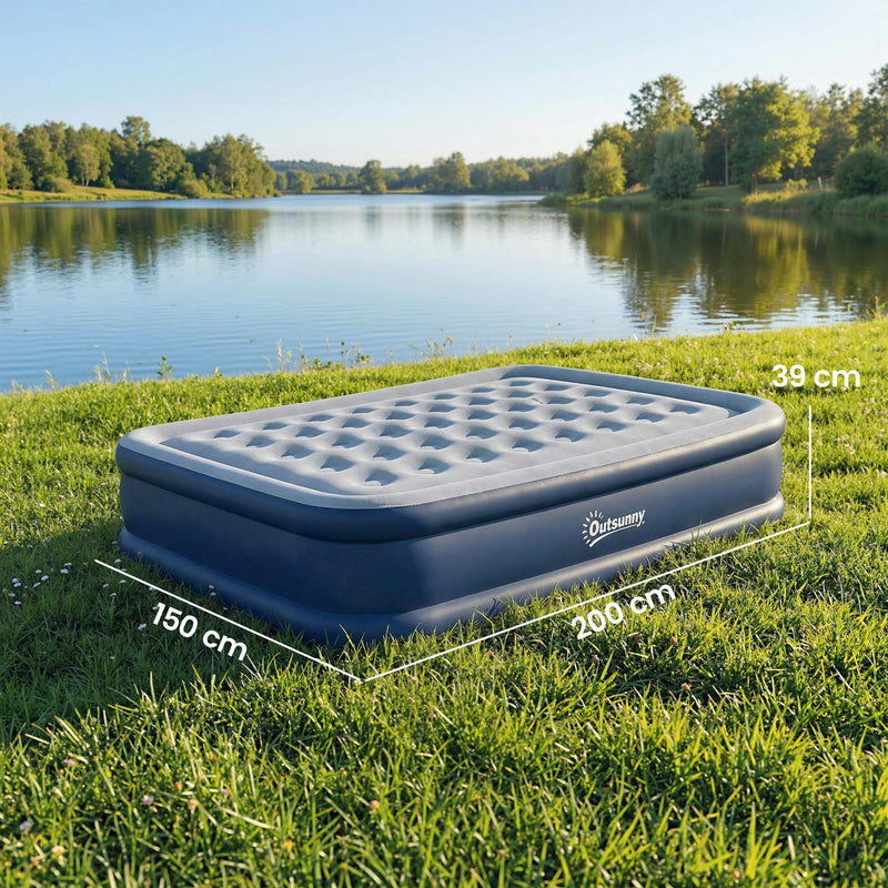 Double Air Bed with Built In Pump for Fast Comfortable Camping Sleep Grey