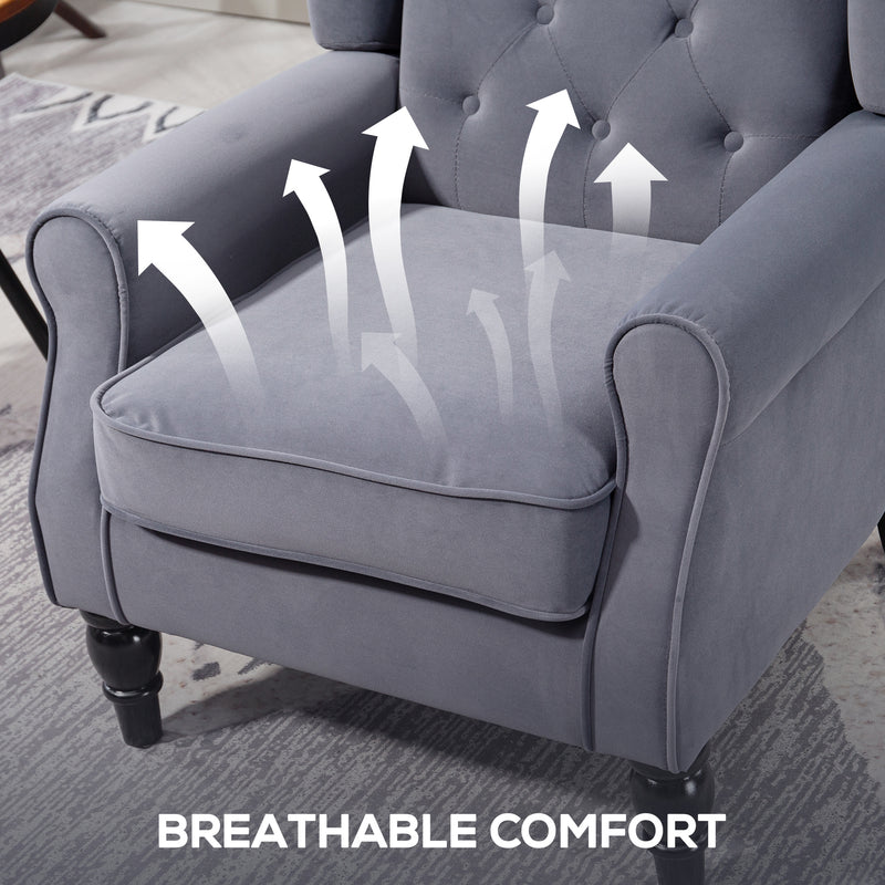 Charcoal Grey Wingback Accent Chair with Tufted Upholstery for Living Room or Bedroom by HOMCOM