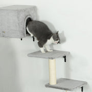 Grey 6 Piece Cat Wall Shelves Set with Bed Scratching Post and Toy Ball by PawHut