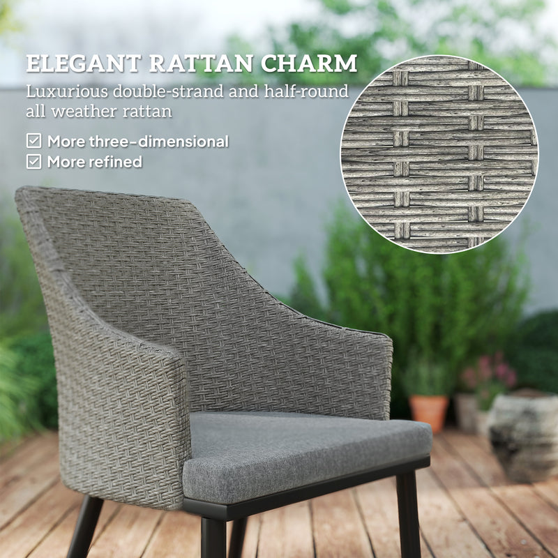 Grey 6 Seater Rattan Patio Dining Set with Cushions and Slatted Table for Garden by Outsunny