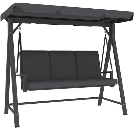 Dark Grey 3 Seater Garden Swing Seat with Adjustable Canopy for Outdoor Use