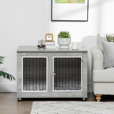 Indoor Dog Crate with Cushioned Bed and Storage Top for Medium and Large Dogs Grey