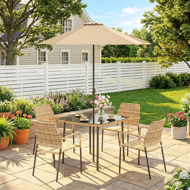 4 Seater Rattan Garden Dining Set with Stackable Chairs and Umbrella for Family Meals