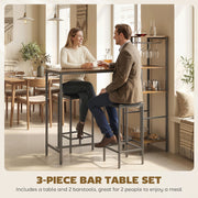 Breakfast Bar Table and Stools Set with Shelving and Glass Racks for Small Kitchens Rustic Brown AOSOM