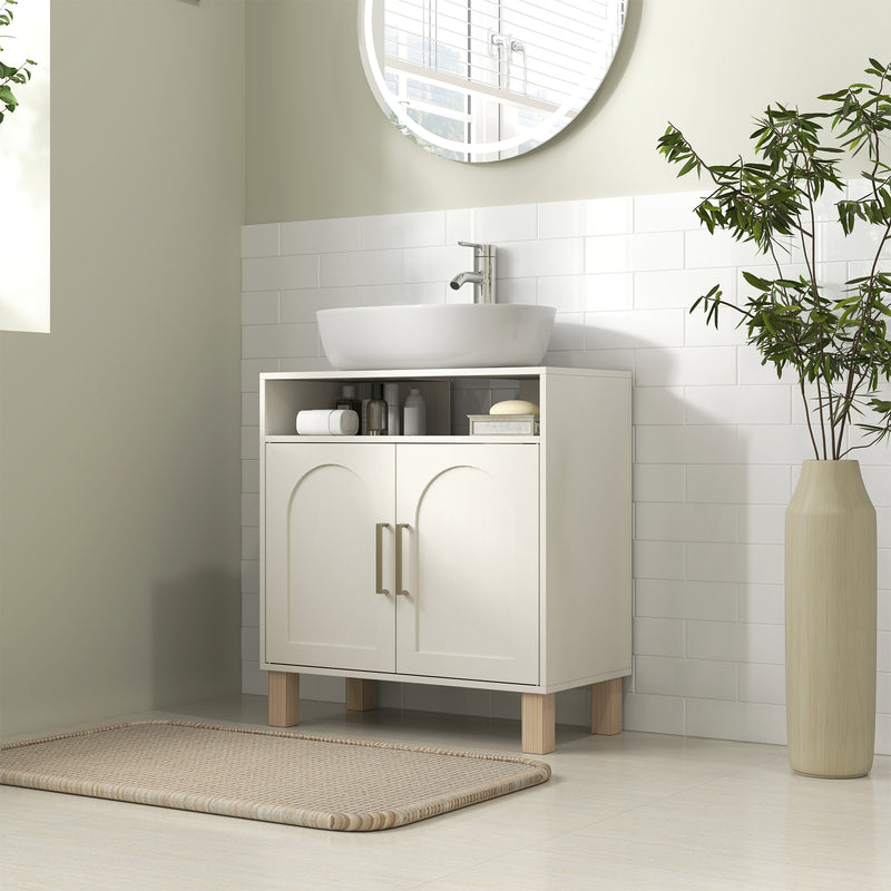 Under Sink Bathroom Cabinet Freestanding Storage Unit for Non Pedestal Basin, Cream White