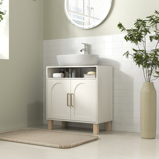 Under Sink Bathroom Cabinet Freestanding Storage Unit for Non Pedestal Basin, Cream White