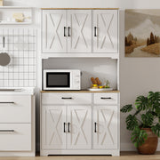 Kitchen Storage Cabinet with Adjustable Shelves and Barn Doors for Organised Cooking Natural Wood White AOSOM