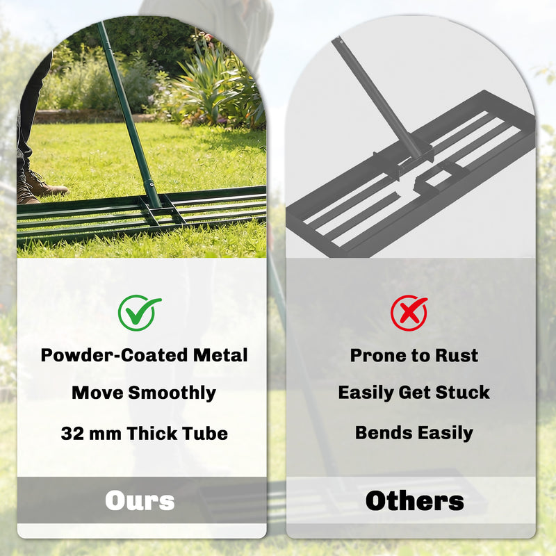Lawn Levelling Rake with Wide Head for Smoothing Soil and Sand Green AOSOM