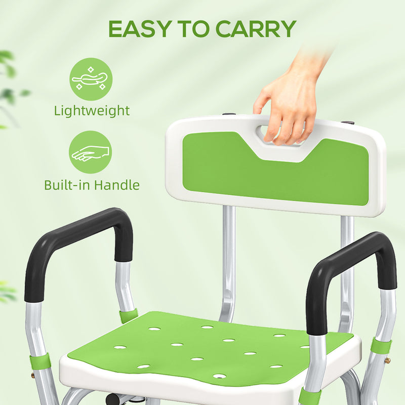 Height Adjustable Shower Chair With Backrest and Armrests For Elderly and Disabled Green