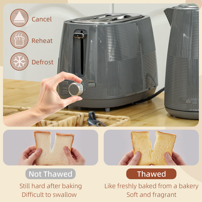 Grey 1.7L 3000W Fast Boil Cordless Kettle and 2 Slice Toaster Set with 7 Browning Levels by HOMCOM