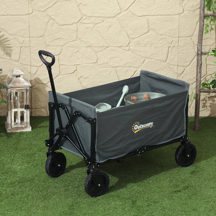 120L Folding Garden Trolley Cart with Wheels and Adjustable Handle for Camping and Beach by Outsunny