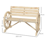 Rustic Wooden Garden Loveseat Bench With Wagon Wheel Armrests by Outsunny