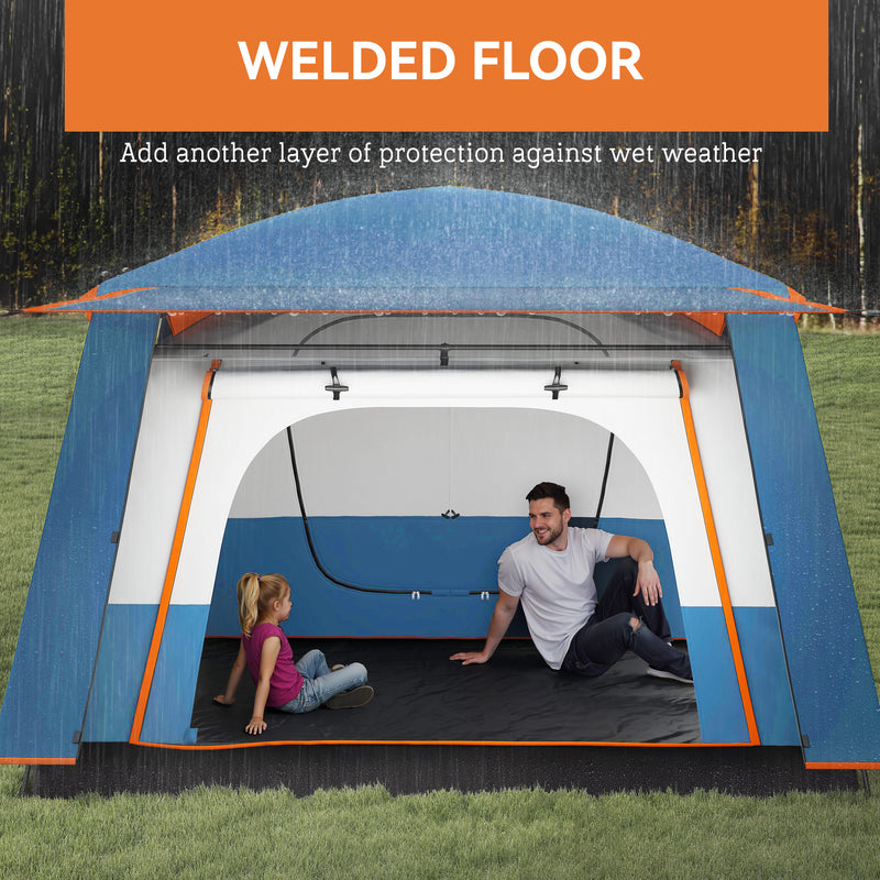 5 Person Family Camping Tent with Two Bedrooms and Living Area Waterproof Blue