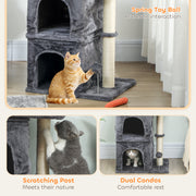 Cat Tree Tower with Two Condos and Scratching Post for Large Cats 66cm Dark Grey AOSOM