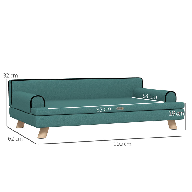 Dog Sofa with Raised Wooden Legs and Water Resistant Cover for Medium and Large Dogs Green