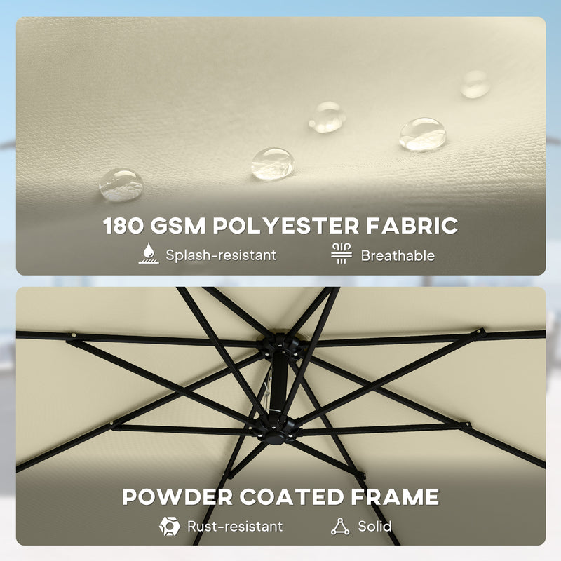 3m Beige Cantilever Umbrella For Patio with Base - 360 Degree Shade - Top Vent - Crank Handle