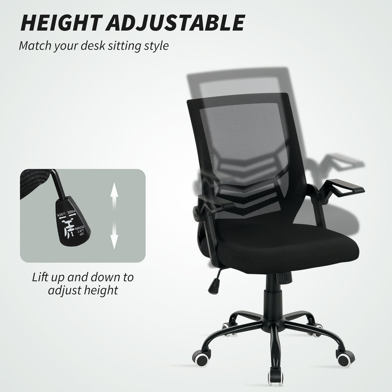 Ergonomic Mesh Office Chair With Flip Up Arms And Lumbar Support For Home Desk, Black