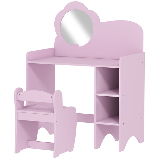 Kids Vanity Dressing Table with Mirror and Storage Shelves Includes Stool Ages 3 to 8 Purple