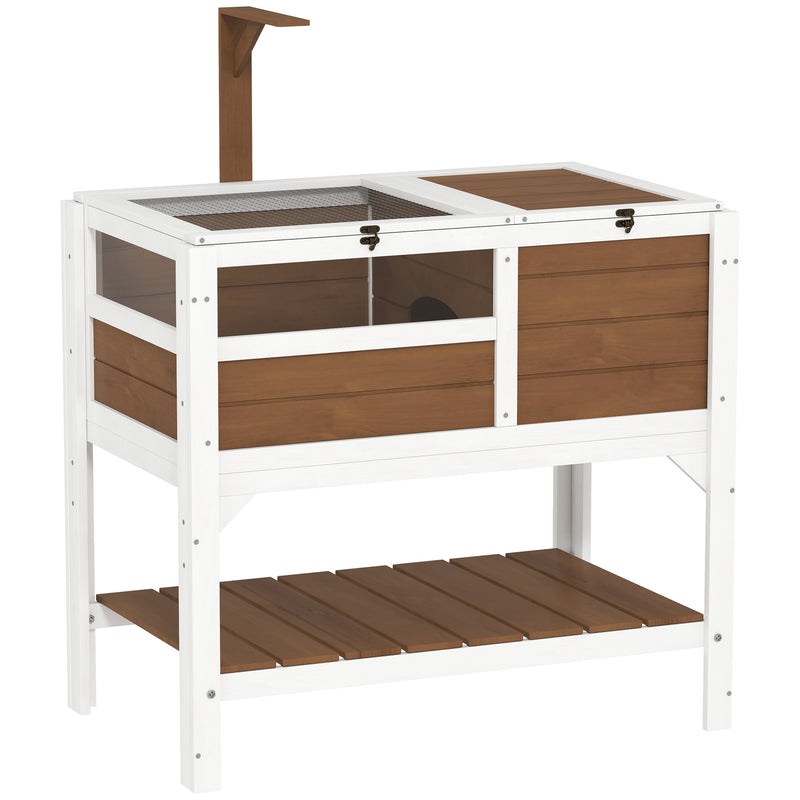 Wooden Tortoise House with Shelter Run Shelf Lamp Holder and Tray Brown by PawHut