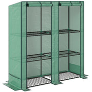 Three Tier Mini Greenhouse With Shelves For Outdoor Plant Growth Protection Green AOSOM