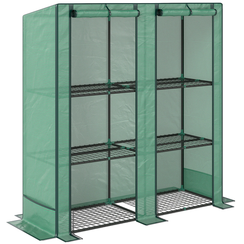 Three Tier Mini Greenhouse With Shelves For Outdoor Plant Growth Protection Green AOSOM