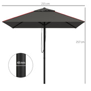 Grey and Red 215cm Square Garden Parasol with Contrast Piping for Stylish Shade