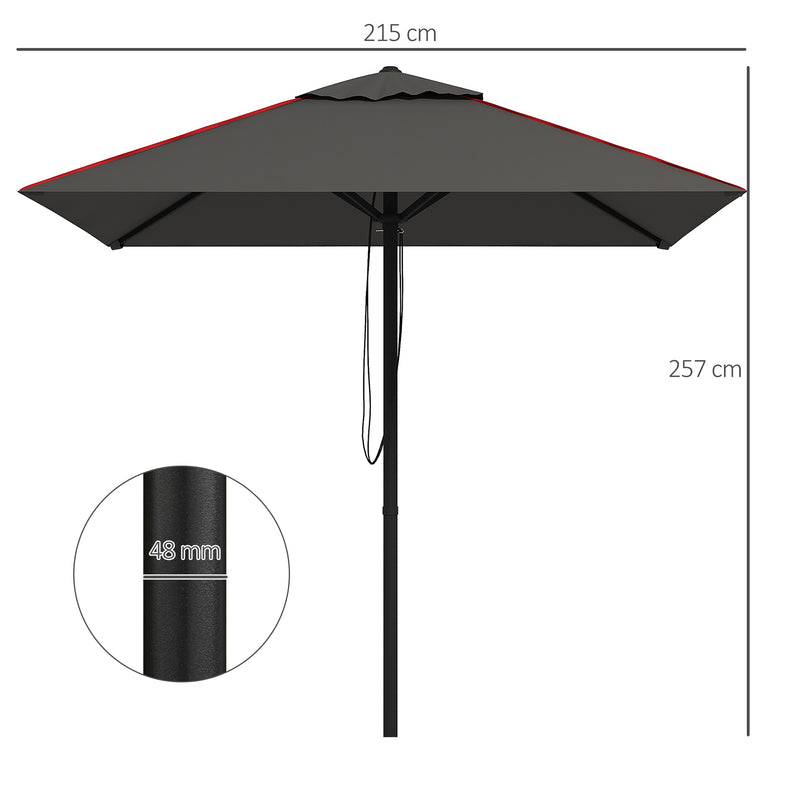 Grey and Red 215cm Square Garden Parasol with Contrast Piping for Stylish Shade