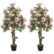 Set of Two Faux Rose Plants in Decorative Pots for Home or Office by HOMCOM
