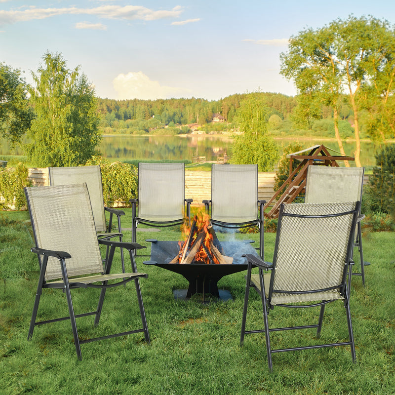 Set of 6 Folding Garden Chairs in Beige for Outdoor Dining or Patio Seating