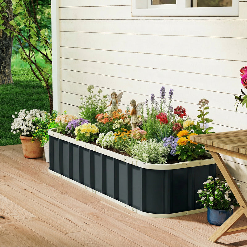 Raised Garden Bed for Easy and Safe Home Planting with Tool-Free Assembly, Dark Grey Outsunny