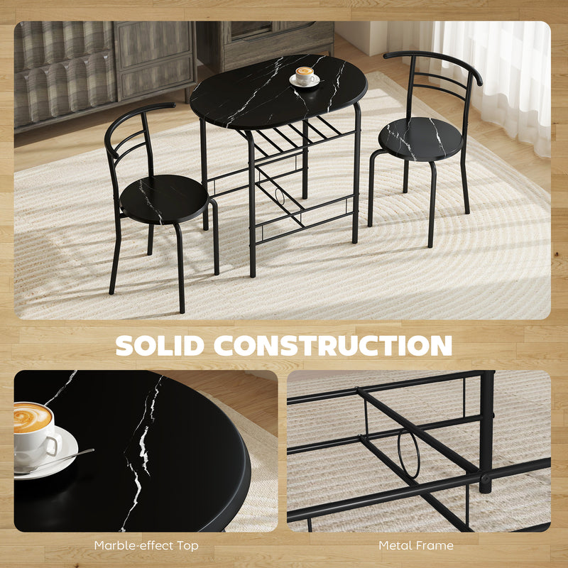 Three Piece Space Saving Dining Set with Stools Ideal for Small Kitchens Black