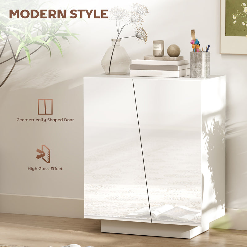 White Glossy Hallway Storage Cabinet with Adjustable Shelves for Shoes and Essentials, 70 x 40 x 88cm