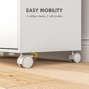 Rolling Ironing Board Cabinet with Storage and Lockable Wheels for Home Use White AOSOM