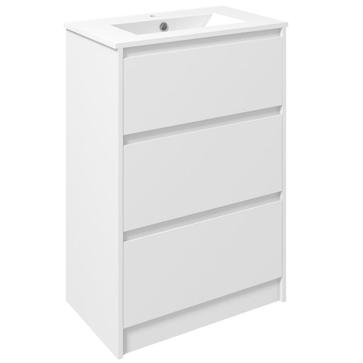 Bathroom Vanity Unit with Basin and 2 Drawers Floor Standing Sink Cabinet 600mm White