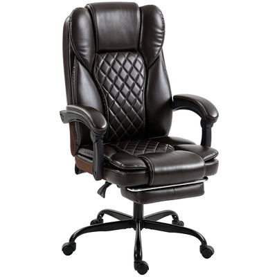 Office Chair with Reclining Back and Pull Out Footrest for All Day Comfort Brown Homcom