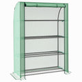 4 Tier Mini Greenhouse with Roll Up Door and Shelves for Indoor Outdoor Use Green