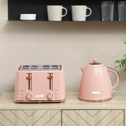 Fast Boil 17L Jug Kettle and 4 Slice Toaster Set with 7 Browning Levels, Light Pink