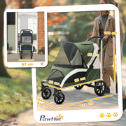 Dark Green Folding Pet Stroller for Large Dogs with Shock Absorb Frame and Safety Leashes by PawHut AOSOM