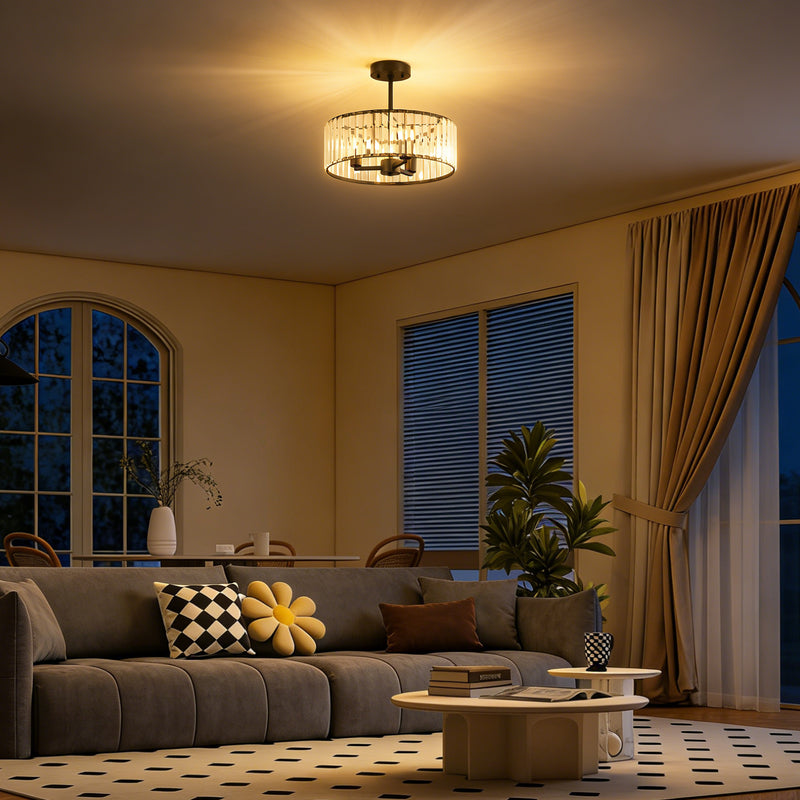 Crystal Ceiling Light for Brightening Bedrooms or Living Rooms Semi Flush Black