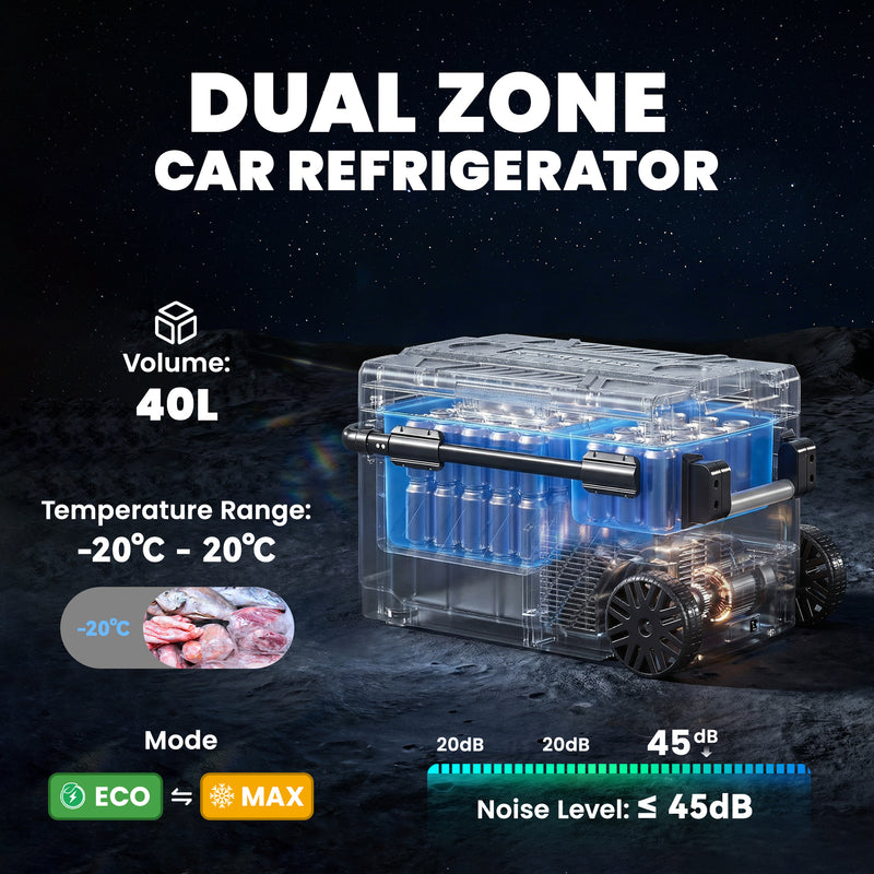 Camping Fridge Freezer with Dual-Zone Cooling and Wheels for Outdoor Trips Black AOSOM