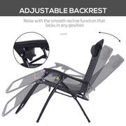 Set of 2 Zero Gravity Reclining Garden Chairs with Head Pillow for Outdoor Use, Black