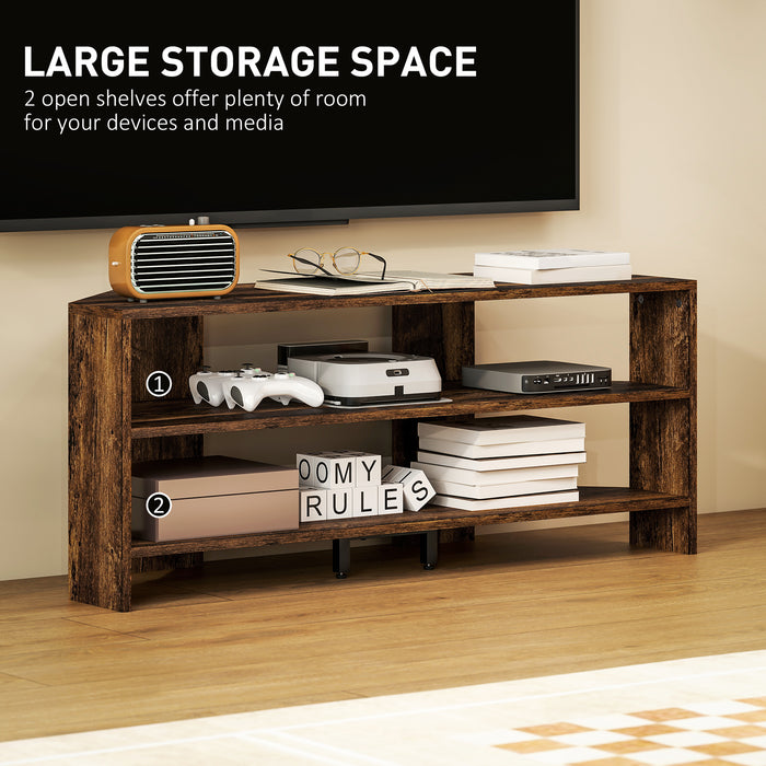 Rustic Brown Corner TV Stand for 47 Inch TV with Open Shelves for Storage and Display