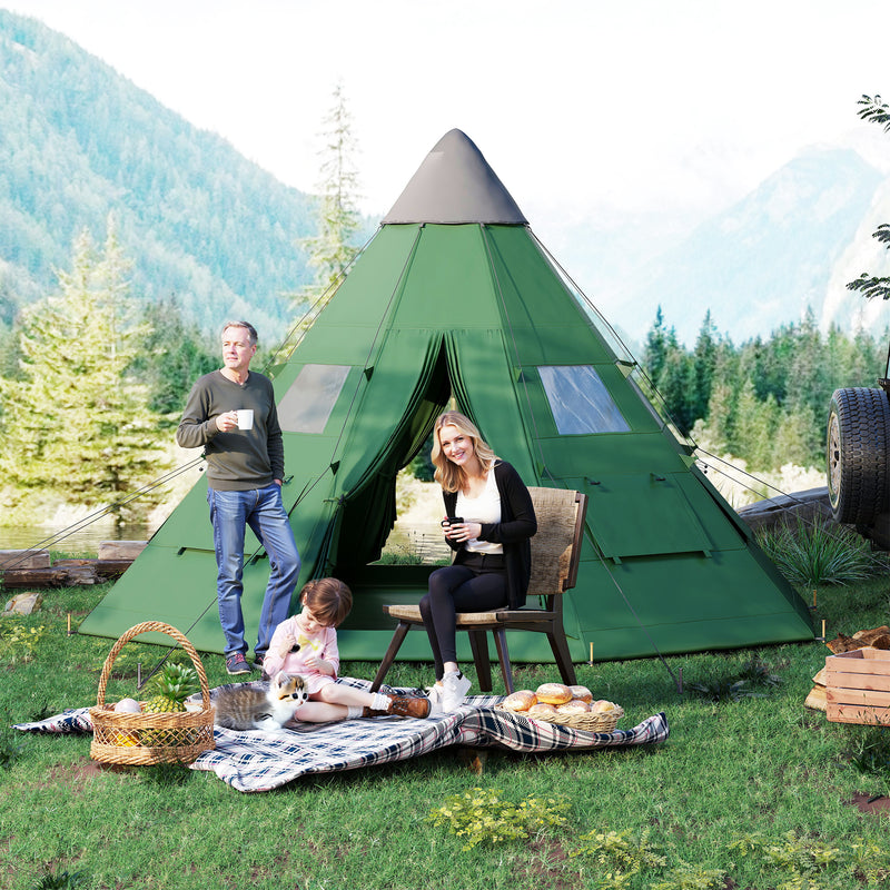6 Person Tipi Tent with Quick Setup and Spacious Interior for Group Camping Green Black
