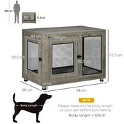 2 in 1 Dog Crate and Side Table with Cushion and Double Doors for Large Dogs Grey