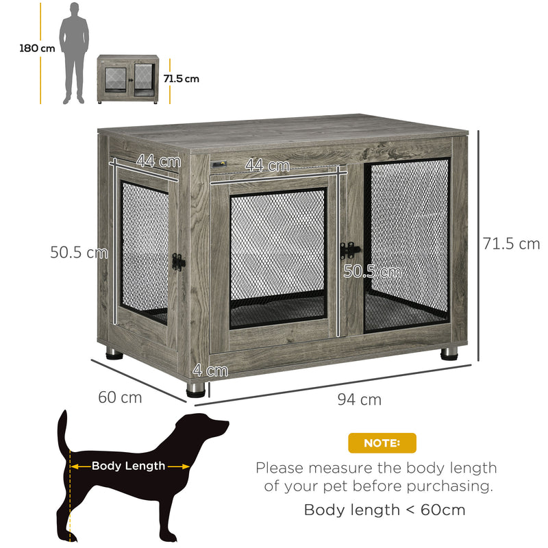 2 in 1 Dog Crate and Side Table with Cushion and Double Doors for Large Dogs Grey