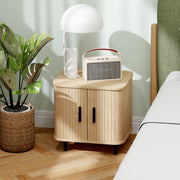 Bedside Table with Sliding Roller Shutter Doors and Metal Legs Oak Tone by HOMCOM