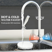 Silver Outdoor Utility Sink with Hot Cold Water Pipes and Shelf for Garage or Laundry by Outsunny